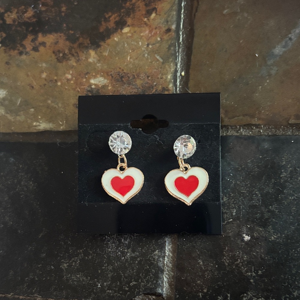 Heart-Shaped Red and Gold Earrings